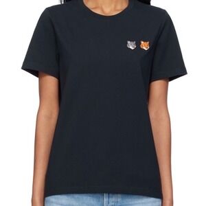 Maison Kitsuné Double Embroidered Fox Head Patch T-Shirt Black‎ Size M Authentic